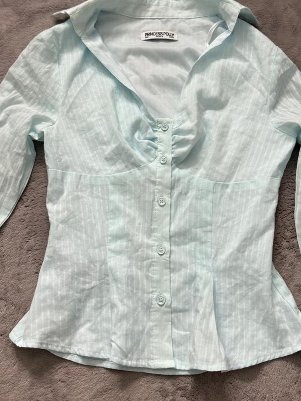Princess Polly Light Blue Striped Button-Up Top